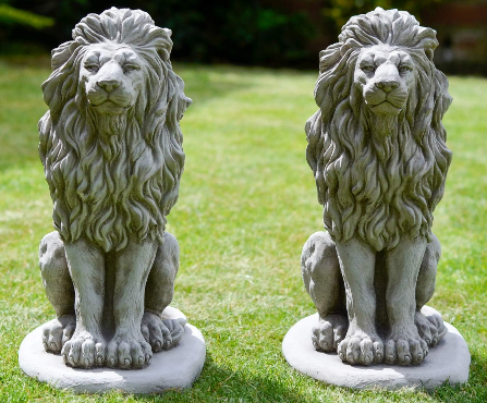 LION PAIR Stone Garden Ornament Statue Pillar Cap Gate Post 15kg Each Royalcart