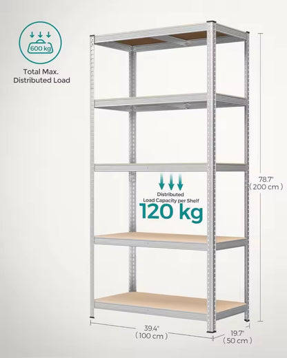 5 Tier Shelving Unit 200x100x50cm Heavy Duty Adjustable Storage Shelves