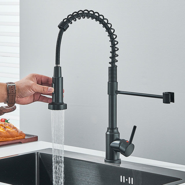 360°Chrome Spring Pull Down Kitchen Faucets Stream Spray Head Hot Cold Water Tap Stainless steel Rotation Kitchen Mixer Tap Crane