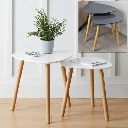 Set of 2 Pcs Modern Teardrop Nesting Coffee Side End Tables Nest Wooden Tabletop Royalcart