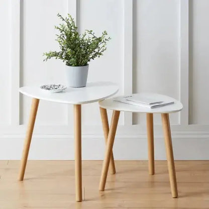 Set of 2 Pcs Modern Teardrop Nesting Coffee Side End Tables Nest Wooden Tabletop Royalcart