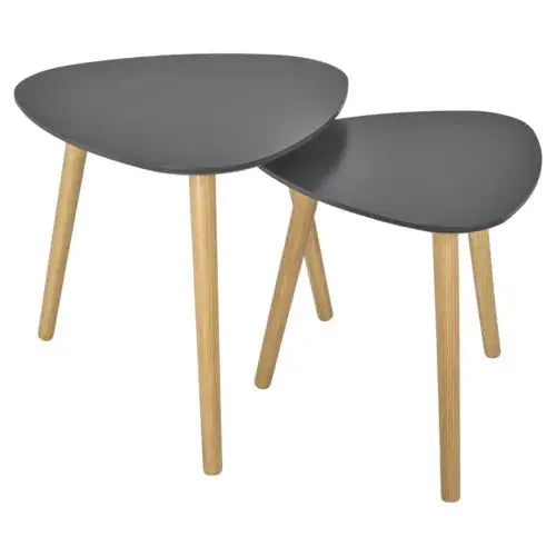 Set of 2 Pcs Modern Teardrop Nesting Coffee Side End Tables Nest Wooden Tabletop Royalcart