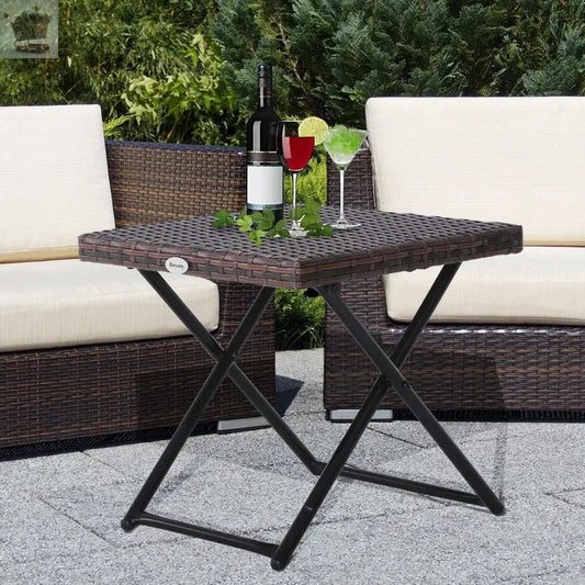 Small Rattan Coffee Table Bistro Folding Furniture Outdoor Side End Garden Patio Royalcart