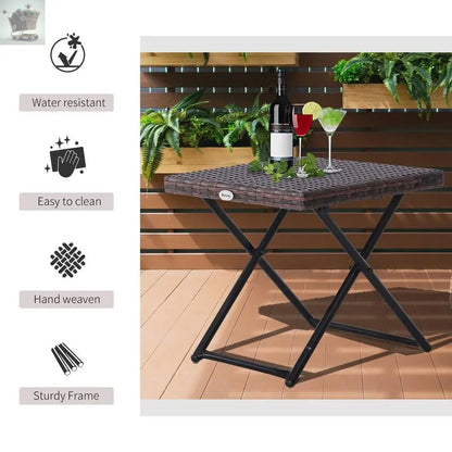 Small Rattan Coffee Table Bistro Folding Furniture Outdoor Side End Garden Patio Royalcart