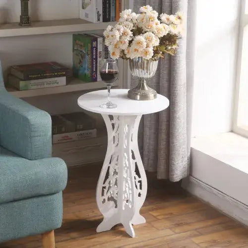 Small Round Side Table Beside Tea Coffee Lamp Plant Stand Modern White Furniture Royalcart