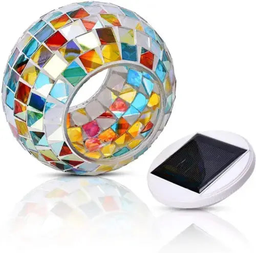 Solar Powered Mosaic Glass Ball Garden Lights, Table Lamps, Waterproof Royalcart