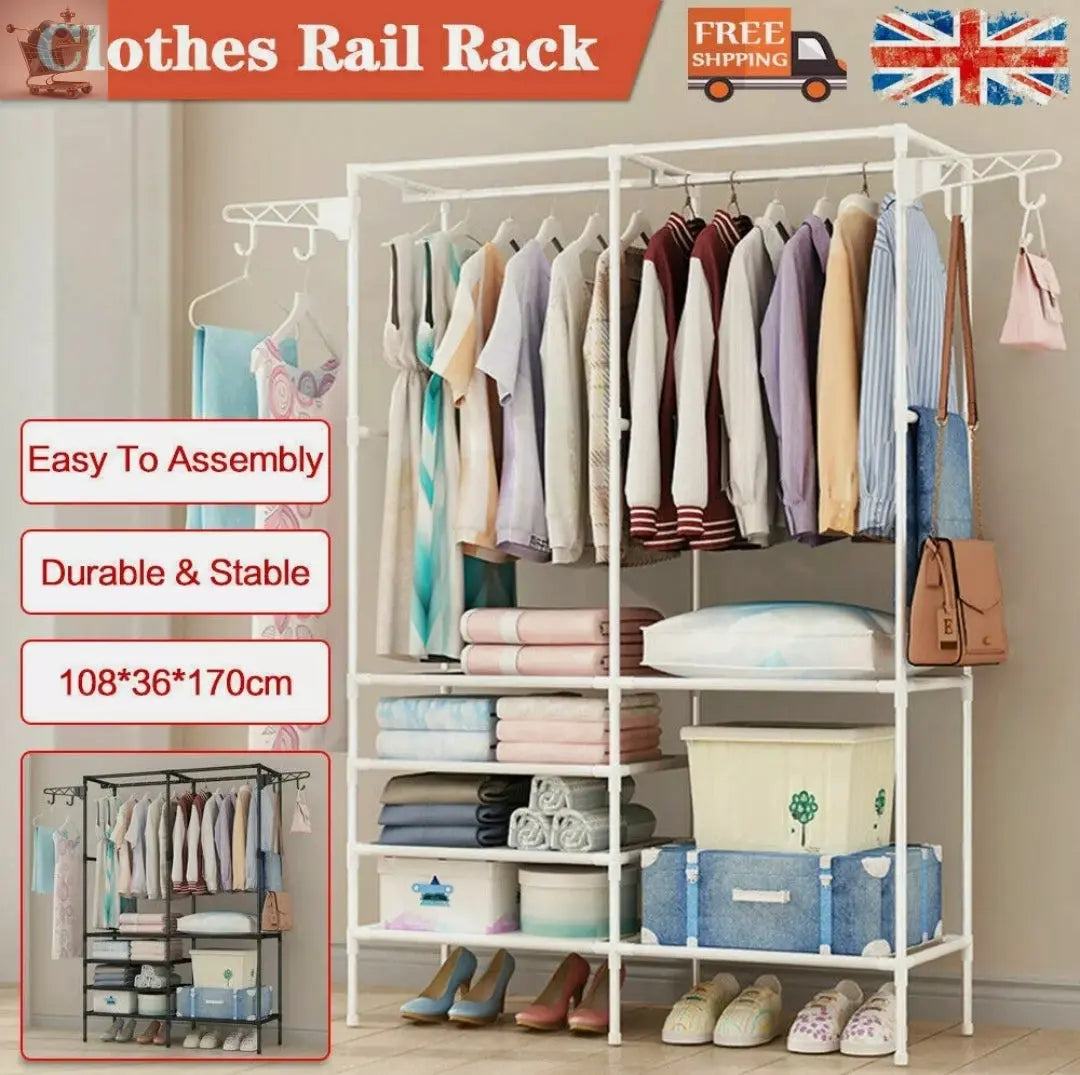 Steel Clothes Rail Storage Garment Shelf Hanging Display Stand Rack Gearcourt