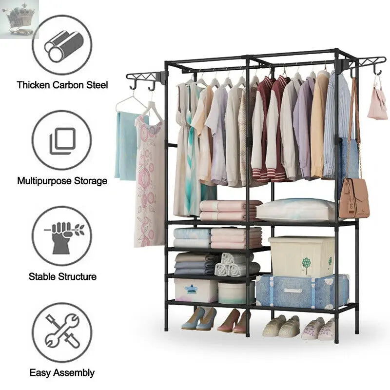 Steel Clothes Rail Storage Garment Shelf Hanging Display Stand Rack Gearcourt