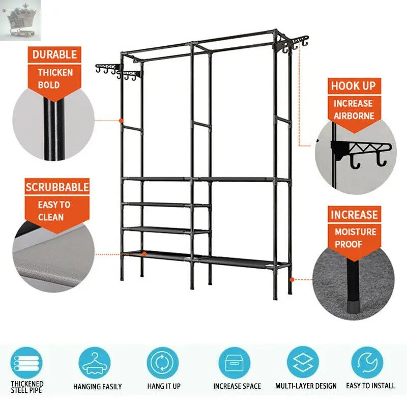 Steel Clothes Rail Storage Garment Shelf Hanging Display Stand Rack Gearcourt