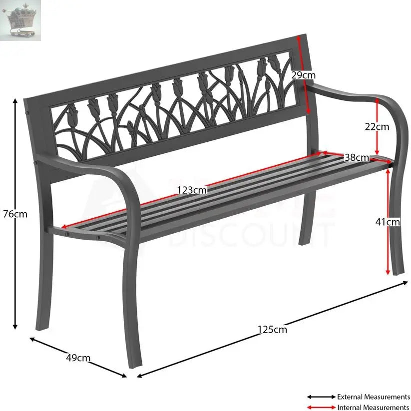 Steel Garden Bench 3 Seater Outdoor Patio Seating Furniture Seat Tulip Style Royalcart