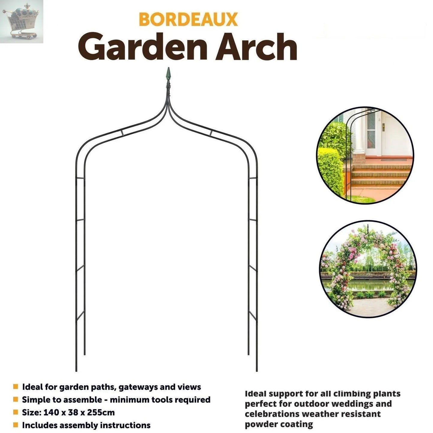 TRADITIONAL GARDEN ARCH HEAVY DUTY METAL ARCHWAY CLIMBING PLANTS SUPPORT OUTDOOR Royalcart