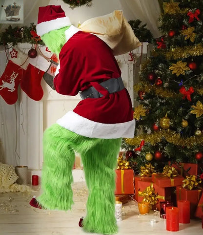 The Grinch Costume Mask Cosplay Adult Christmas Santa Suit Fancy Dress Outfit UK Royalcart