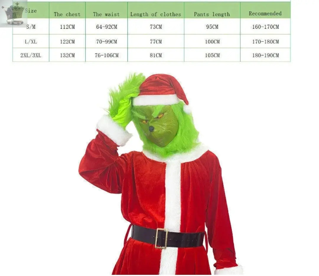 The Grinch Costume Mask Cosplay Adult Christmas Santa Suit Fancy Dress Outfit UK Royalcart