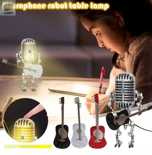 Vintage Microphone Robot Table Lamp Retro Holding Guitar Creative Decor Gift NEW Royalcart