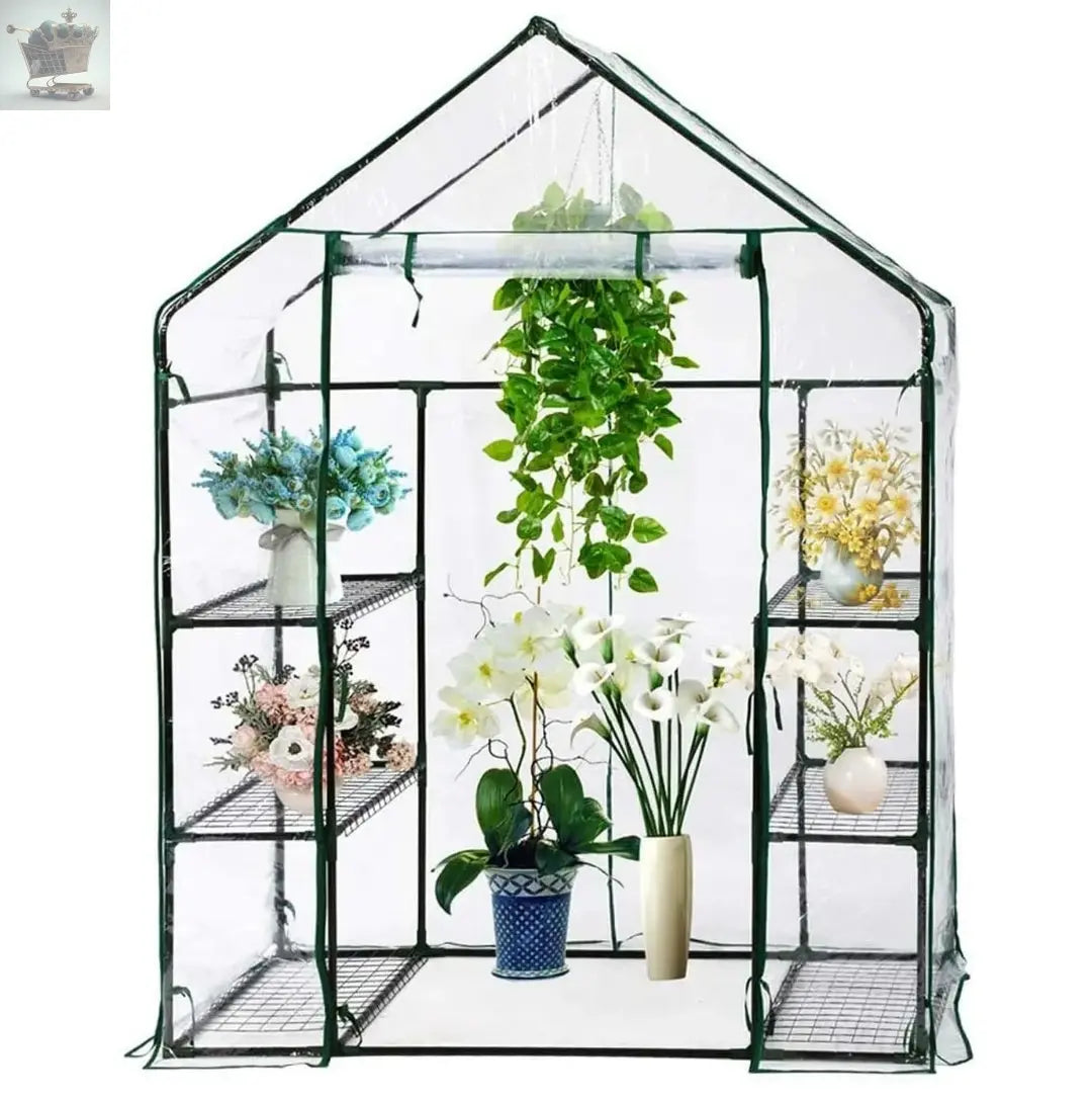 Walk In Greenhouse Grow House Plants Protector Reinforced PVC Cover 4 Shelves Royalcart