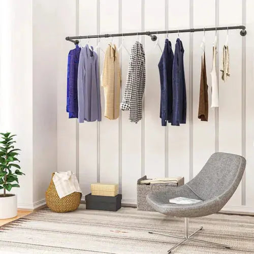 Wall Mounted Industrial Pipe Clothes Rail Garment Hanging Bar Clothing Rack 6ft Royalcart