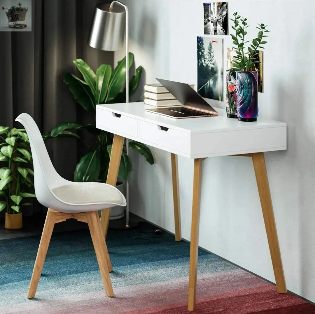 Wooden Computer Desk Dressing Table Home Office Study Bedroom With Drawers White - Royalcart