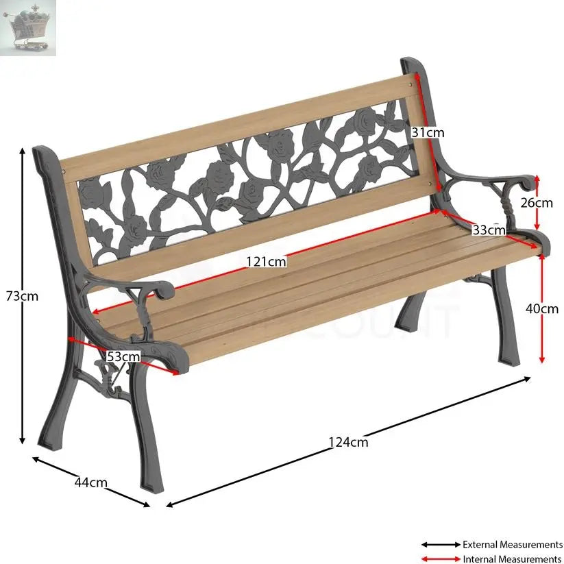 Wooden Garden Bench Rose 3 Seater Solid Pine Outdoor Patio Seat Furniture Royalcart