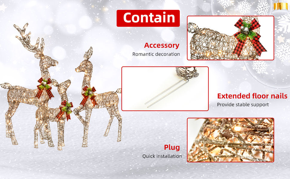 Christmas Decoration Deer 3 Piece Light up Christmas Decor Reindeer Family Set