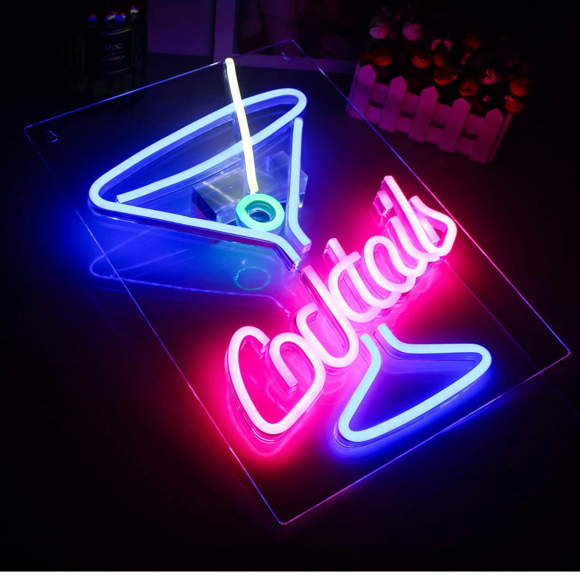 Cocktail Bar Neon Sign Blue Goblet LED Light Signs Pink Neon Signs Martini Glass Royalcart