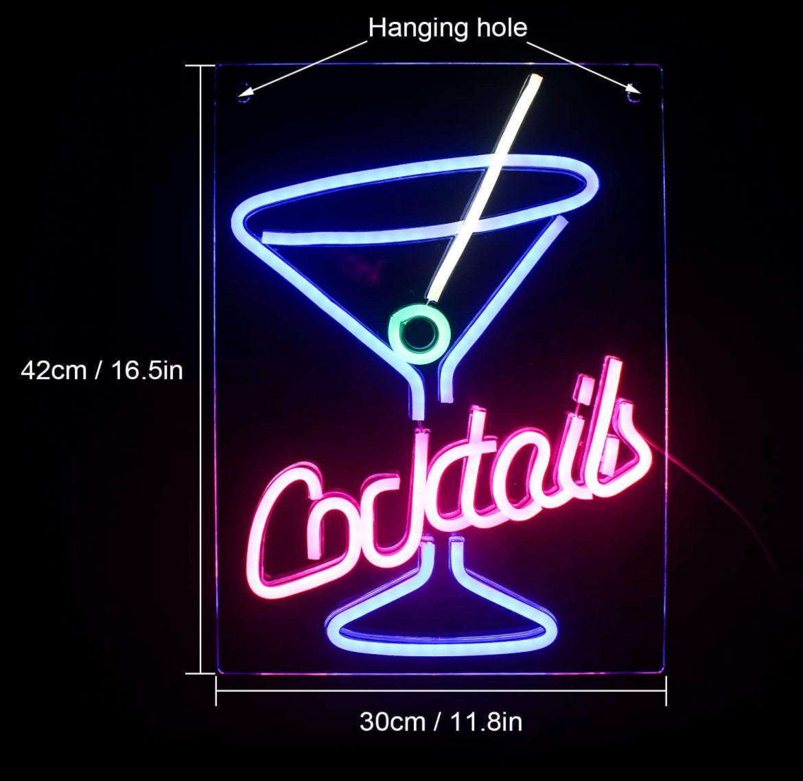 Cocktail Bar Neon Sign Blue Goblet LED Light Signs Pink Neon Signs Martini Glass Royalcart