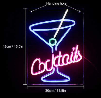 Cocktail Bar Neon Sign Blue Goblet LED Light Signs Pink Neon Signs Martini Glass Royalcart