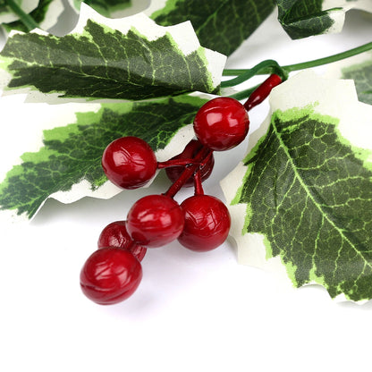 2M Christmas Garland Holly Leaf Red Berries Winter Fireplace Hanging Party Decor