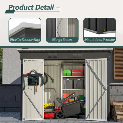 4X8FT Garden Shed Pent Roof Metal Free Foundation Base Storage House Anthracite