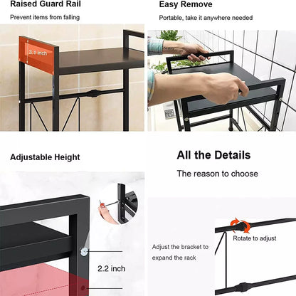 2 Tier Expandable Microwave oven Rack Stand Storage Holder Kitchen Corner Shelf