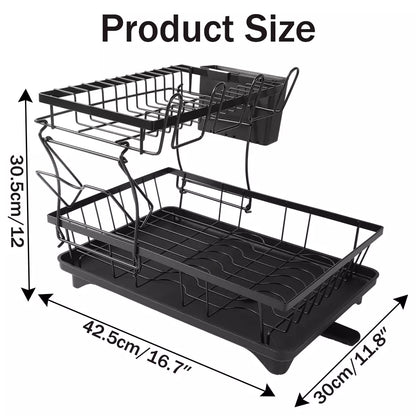 2 Tier Dish Drainer Rack Cutlery Holder Plate Rack Kitchen Sink with Drip Tray