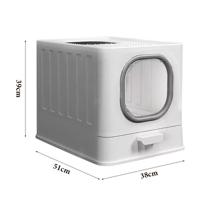 Grey Large Cat Litter Box Cat Pan Drawer Anti-Splashing Cat Potty Tray Cleaning