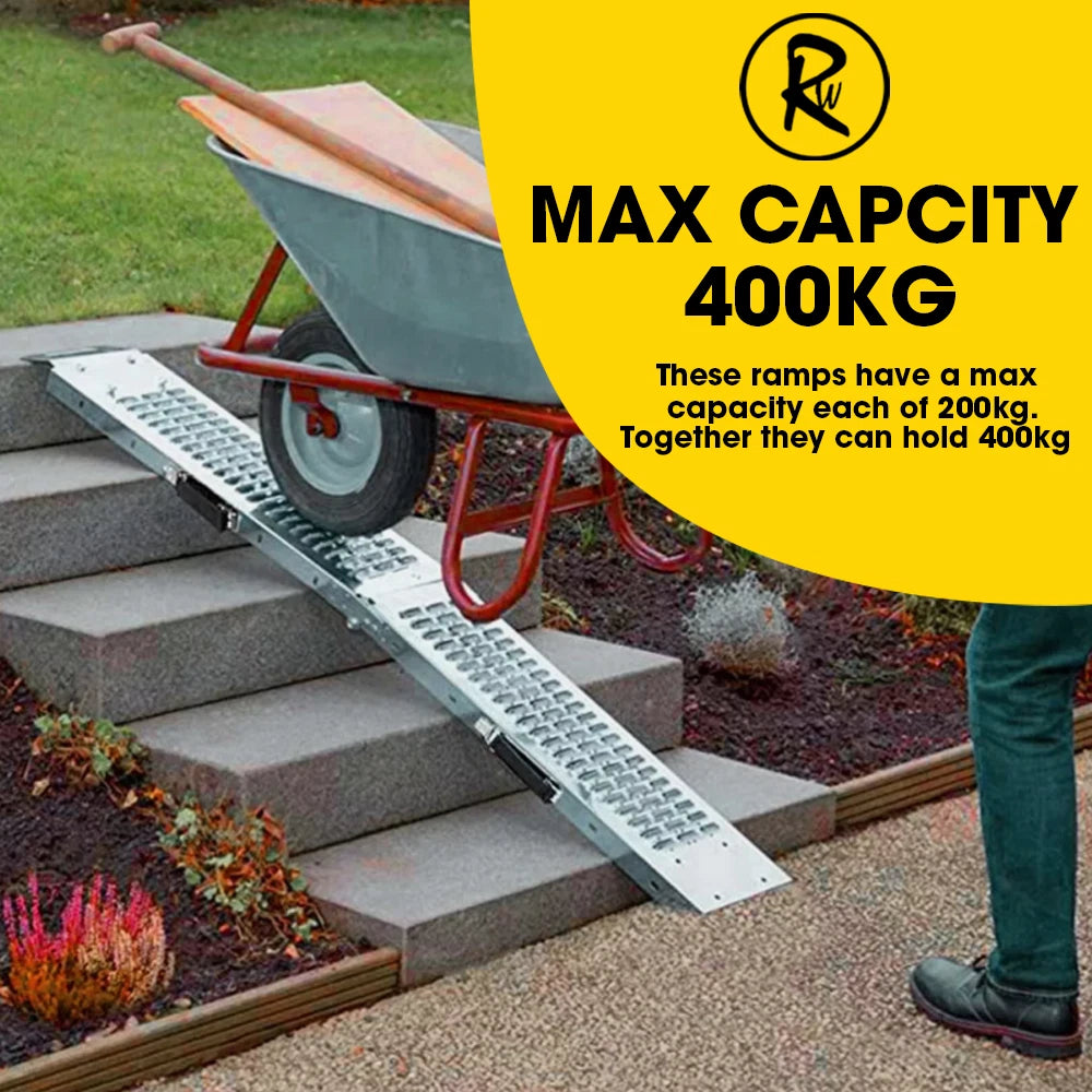 2X Foldable Loading Ramps 400KG 180Cm For Golf Buggy Lawnmower Quad Scooter