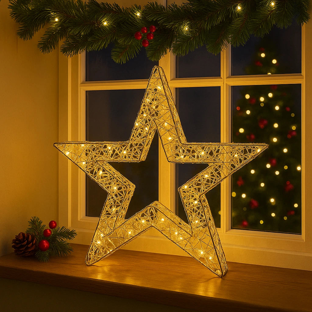 Christmas LED Star Decoration Light Up Home Dexor Xmas Large 38cm Indoor Gold