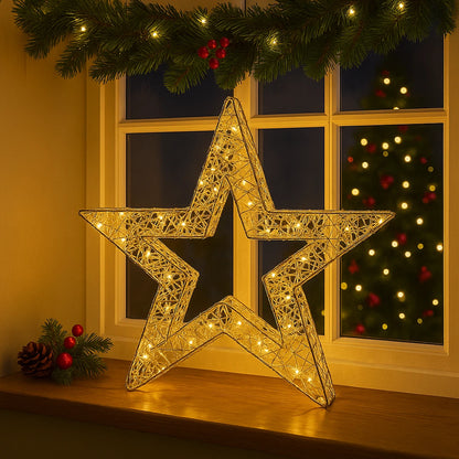 Christmas LED Star Decoration Light Up Home Dexor Xmas Large 38cm Indoor Gold