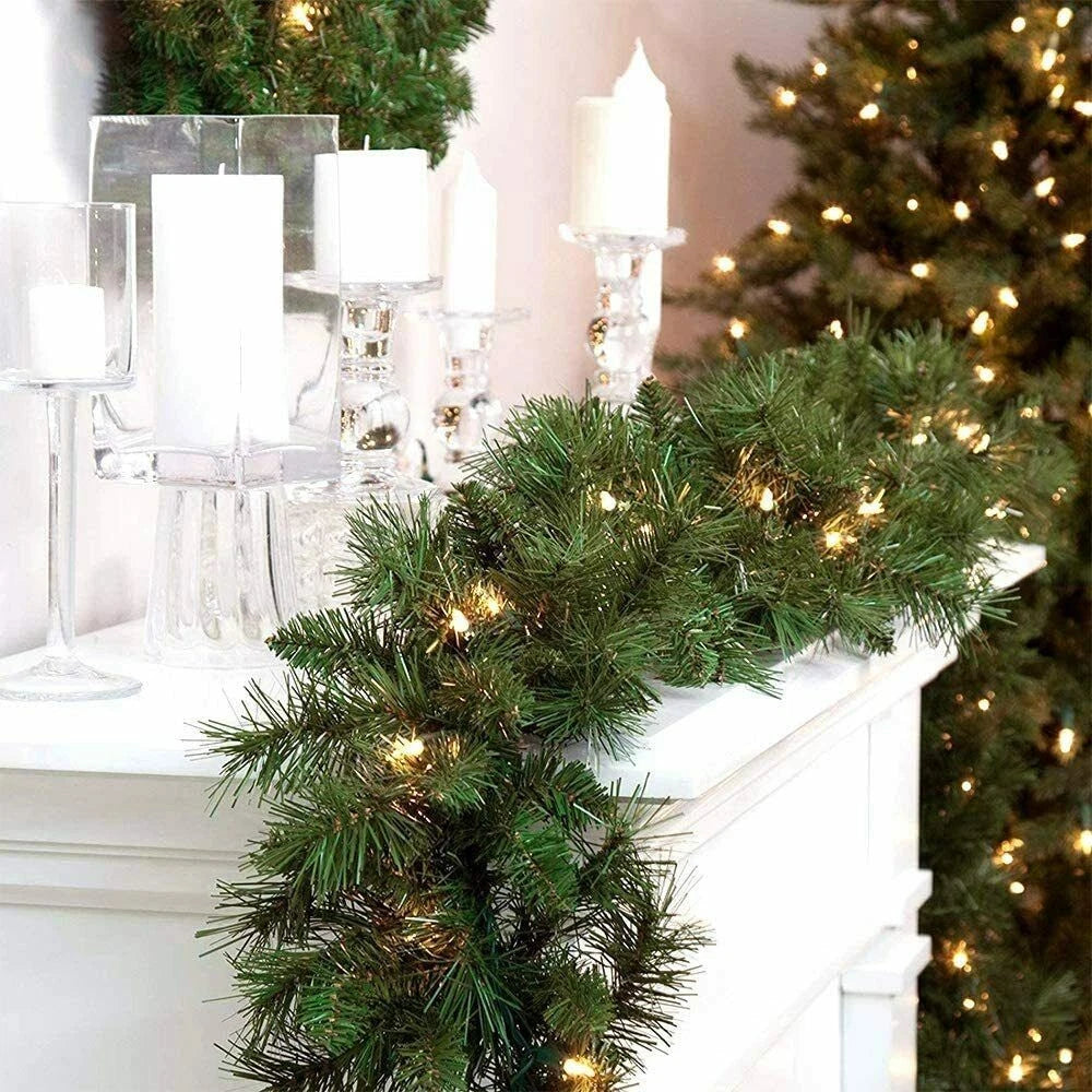 9ft Bushy Pine XMAS Christmas Garland with Lights for Stairs Outdoor Decorations