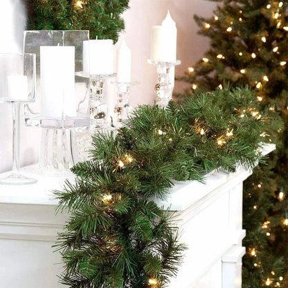 9ft Bushy Pine XMAS Christmas Garland with Lights for Stairs Outdoor Decorations
