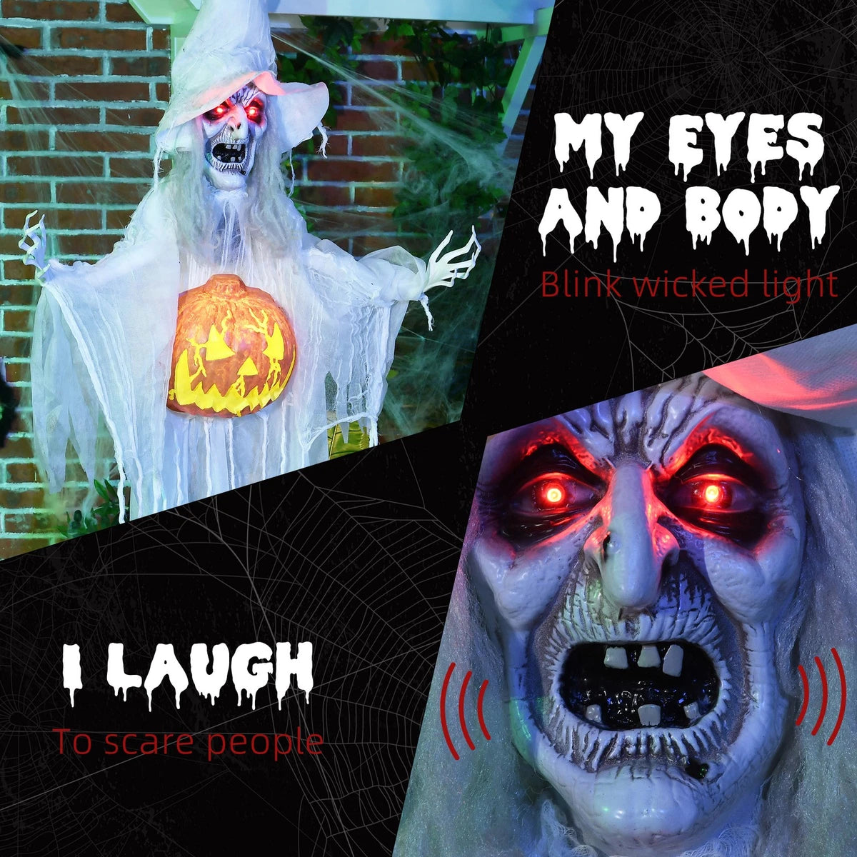 6ft Life Size Outdoor Halloween Decoration Witch with Pumpkin, Light Up Eyes