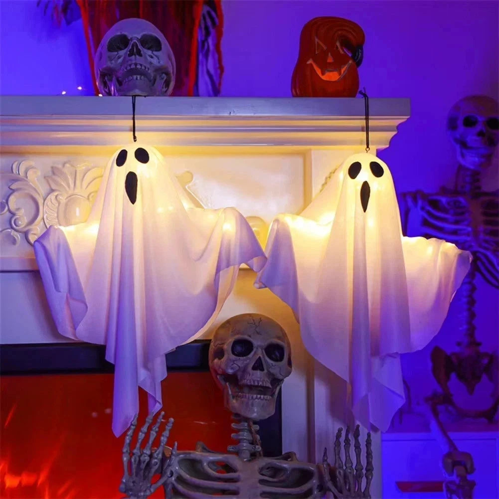 Halloween Glowing White Ghost LED Hanging Ghosts Horror Props with Fairy Light