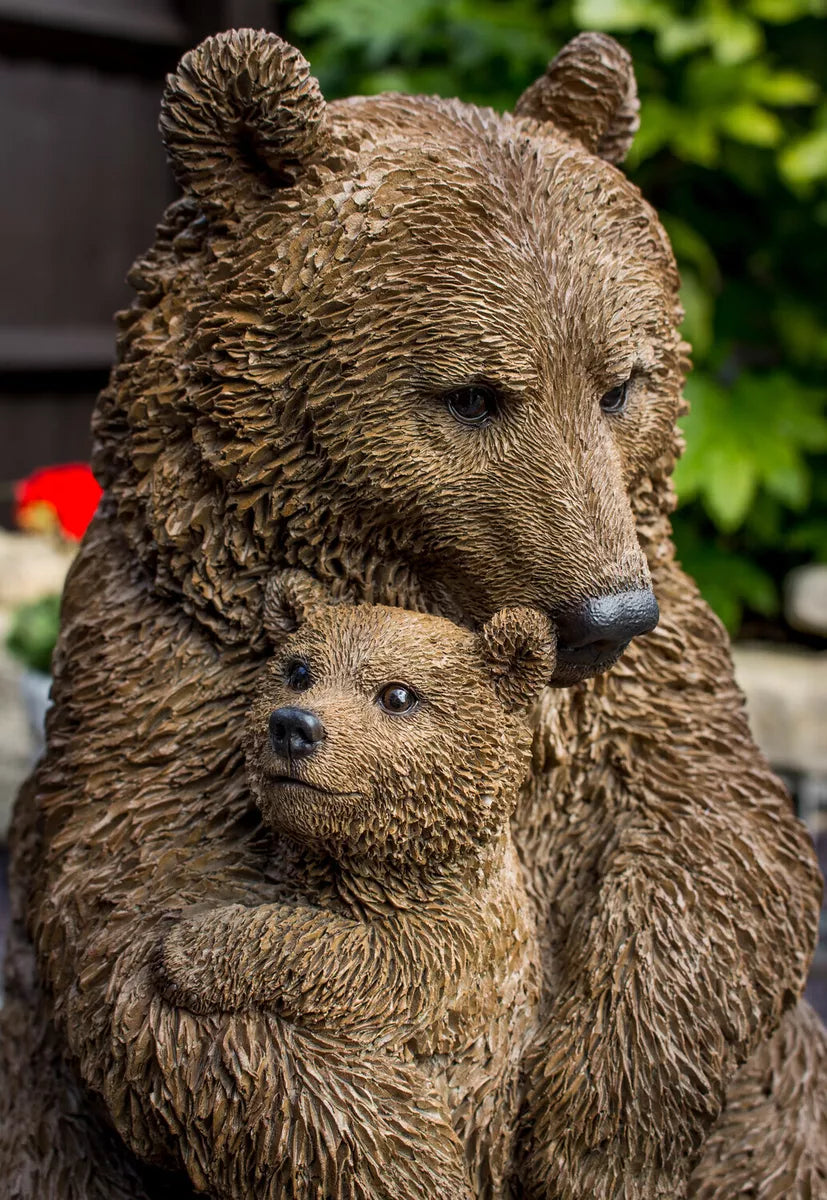 Mother & Baby Brown Bear | Highly Detailed Frost Resistant Resin Home or Garden Decoration