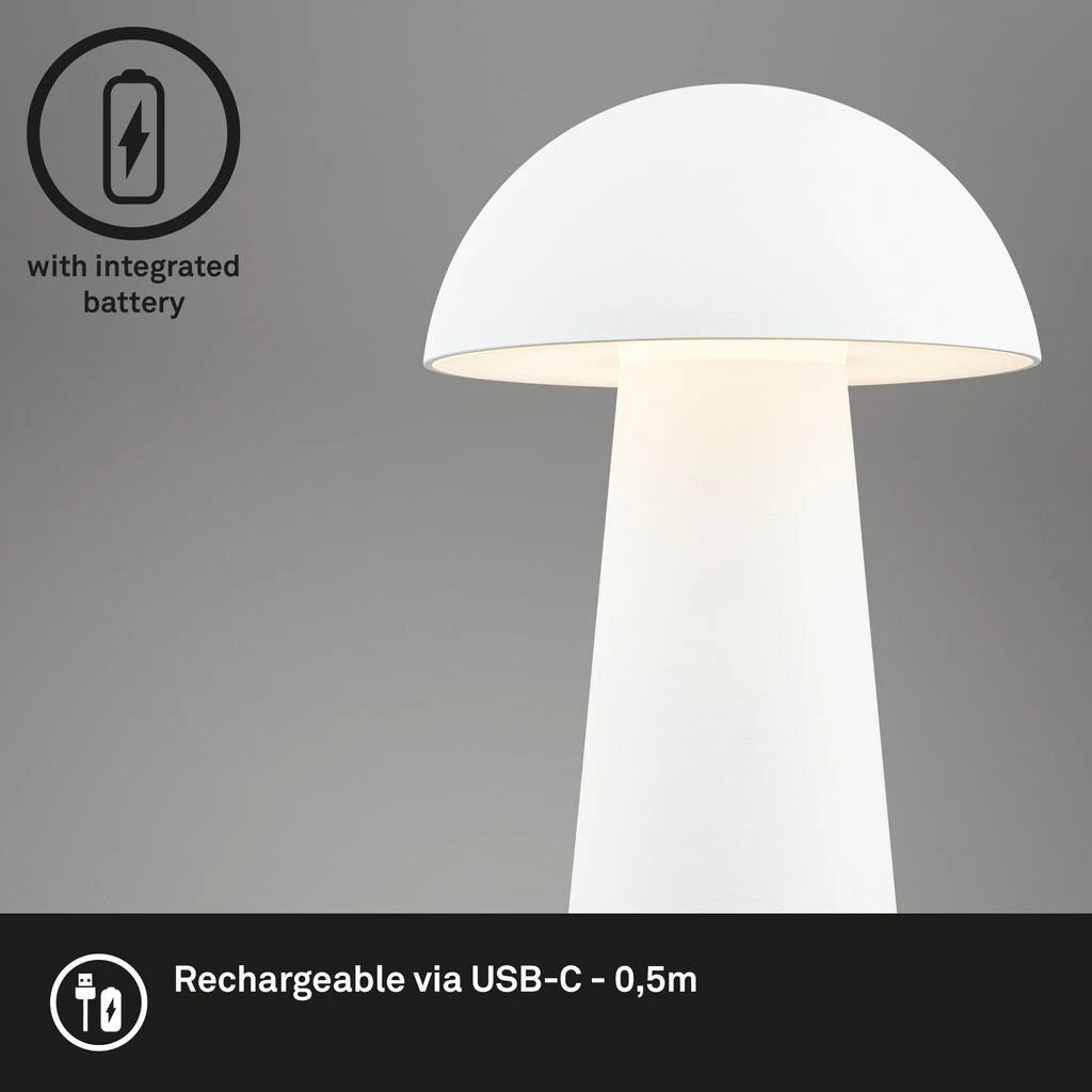 Rechargeable LED Table Lamp Mini Mushroom Desk Light Touch Dimmable 19.5cm White