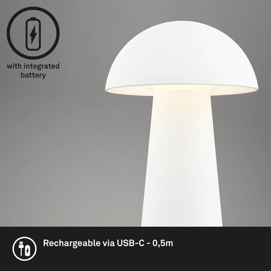 Rechargeable LED Table Lamp Mini Mushroom Desk Light Touch Dimmable 19.5cm White