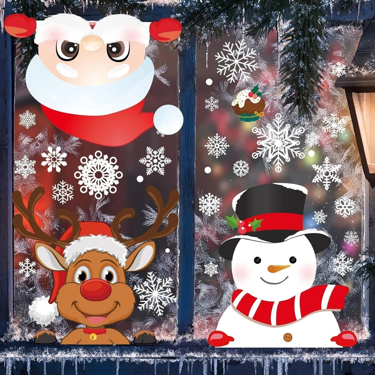 385 Pcs Christmas Window Stickers 10 Sheets Double-Sides Xmas Window Decorations