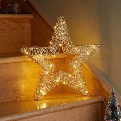 Christmas LED Star Decoration Light Up Home Dexor Xmas Large 38cm Indoor Gold