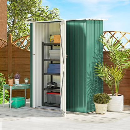 Outdoor Storage Shed Steel Garden Shed w/ Lockable Door Green