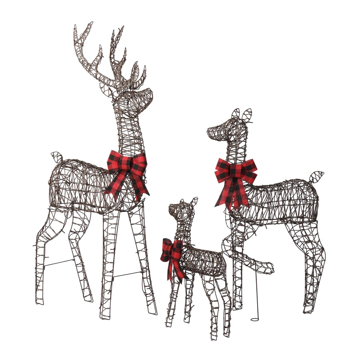 3pcs 4FT Lighted Christmas Rattan Reindeer Xmas Decoration Deer Family Set Brown