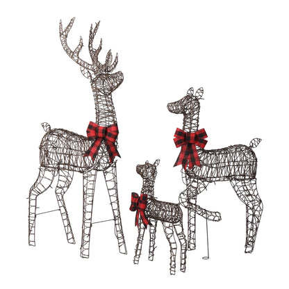 3pcs 4FT Lighted Christmas Rattan Reindeer Xmas Decoration Deer Family Set Brown