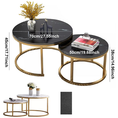 Nesting Coffee Tables Set of 2 Round Stacking Sofa Side Tables for Living Room