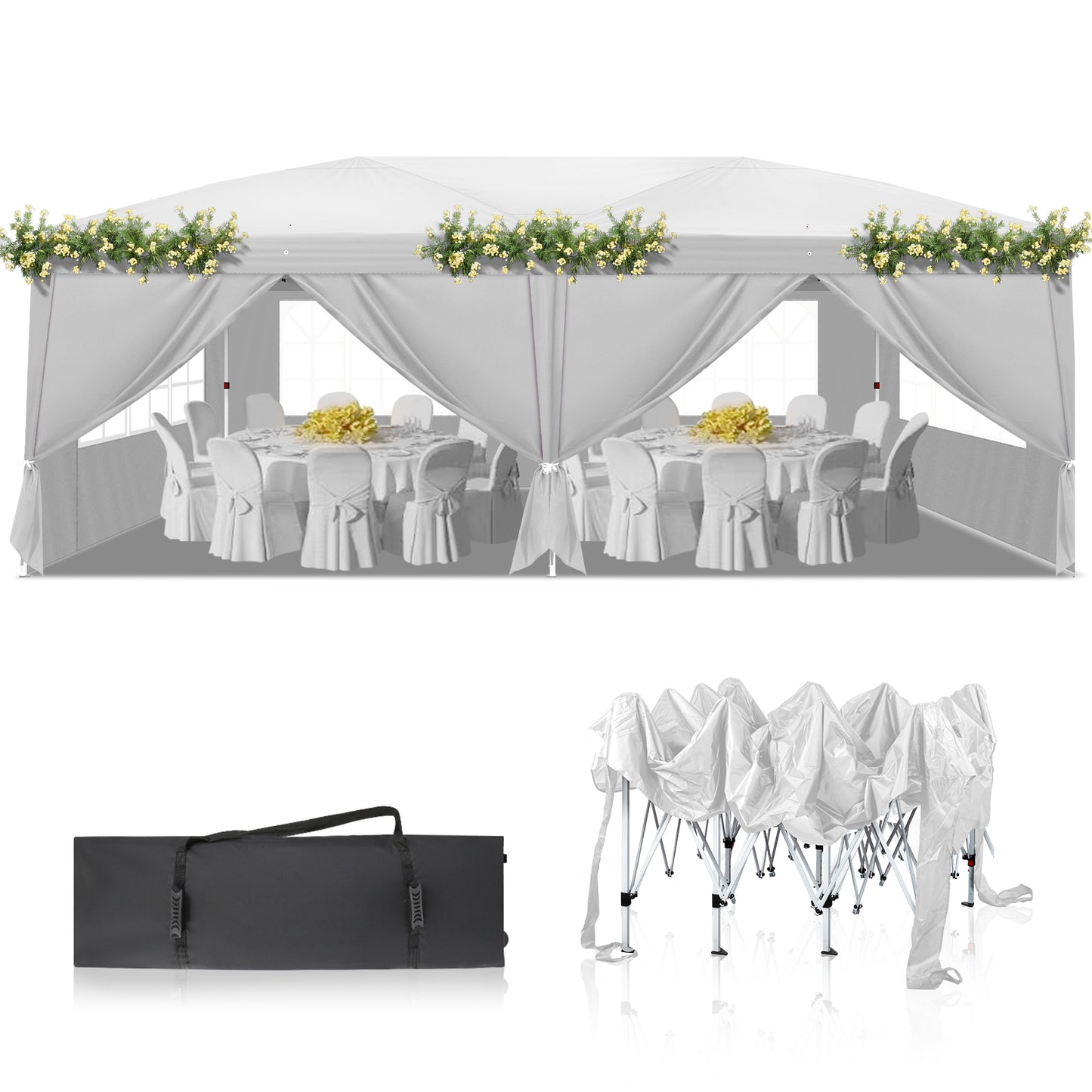 3x6M Pop up blue Gazebo Heavy Duty Large Canopy Tent w/ 6 Sidewalls & Carrying Bag