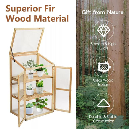 Mini Wooden Cold Frame Greenhouse Outdoor 3-Tier Raised Flower Planter Shelf