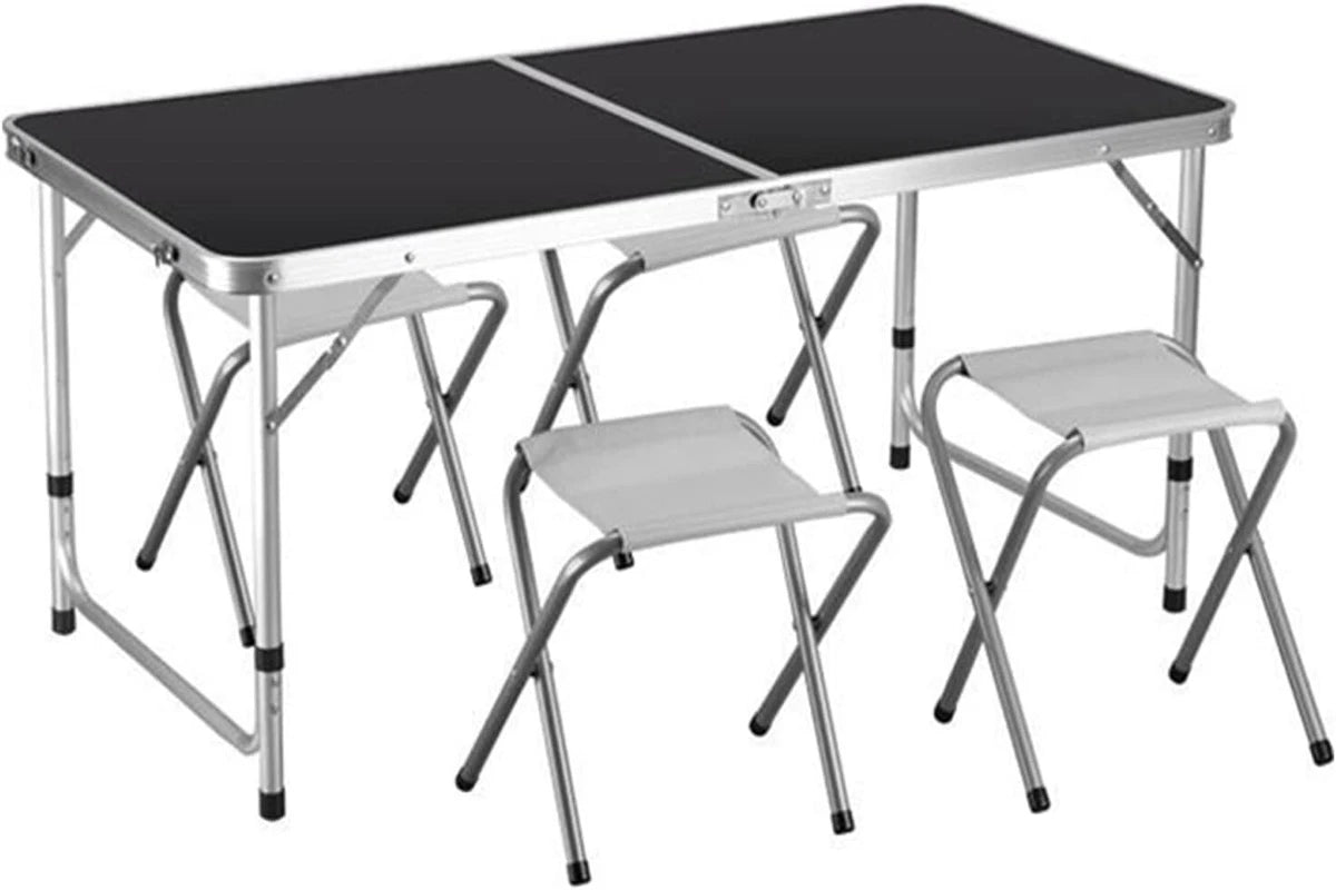OUTDOOR FOLDABLE PICNIC TABLE & 4 STOOL SET PORTABLE CAMPING GARDEN INDOOR
